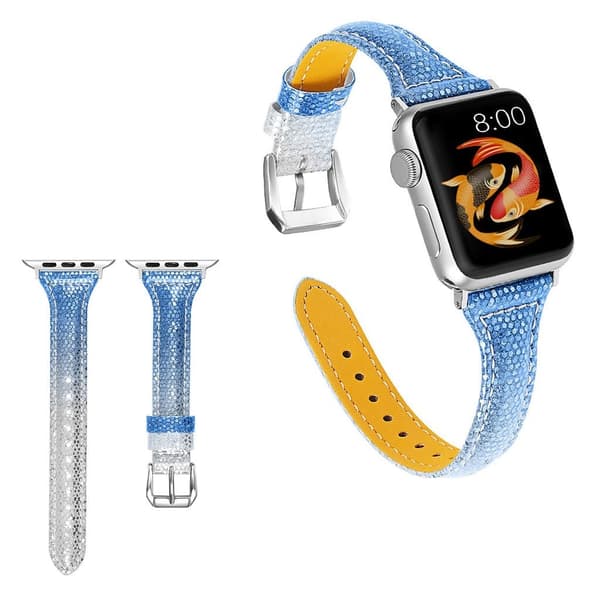 Apple Watch Series 5 44mm bling klockarmband i äkta läder - Blå Blå