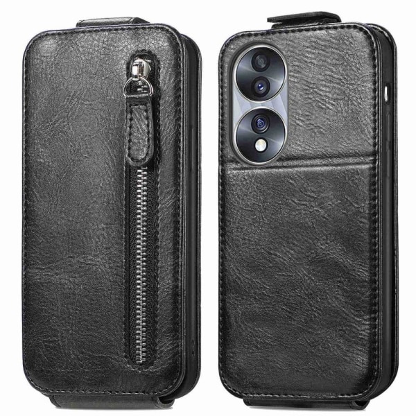 Vertical Flip Phone Suojakotelo With Zipper For Honor 70 - Musta Black