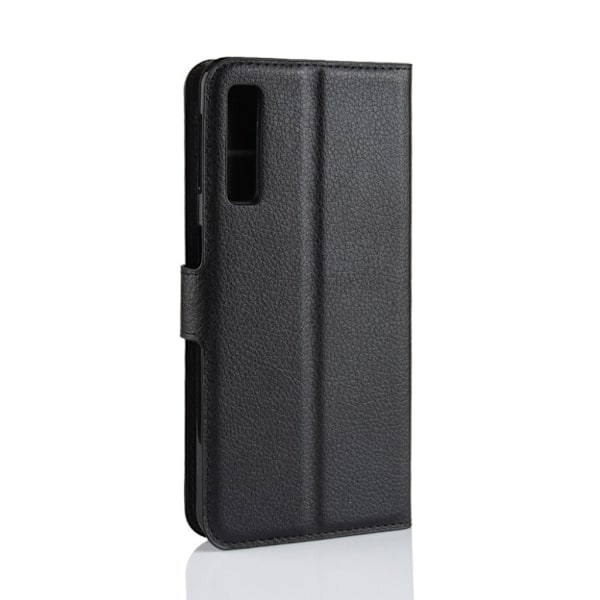 Samsung Galaxy A7 (2018) flipfodral i litchi skin-läder - Svart Svart
