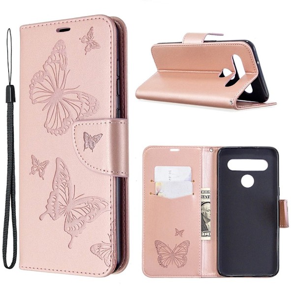 Butterfly läder LG K61 fodral - Rosa Rosa