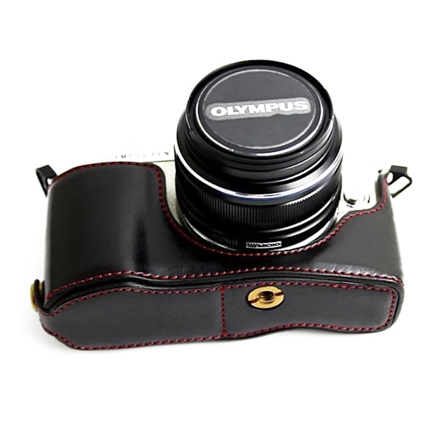 Olympus PEN E-PL9 Synteetti Nahkainen Puolisuojaava Kameran Laukku - Musta Black