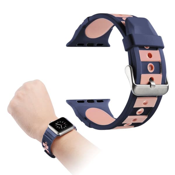 Apple Watch Series 4 44 mm klockarmband i silikon med dubbla färger - Blå / Rosa multifärg
