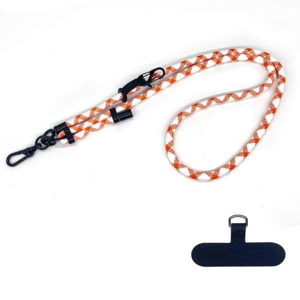 Justerbart nyckelband för hals och axlar i polyester med telefonrem - Orange / Vit Vit