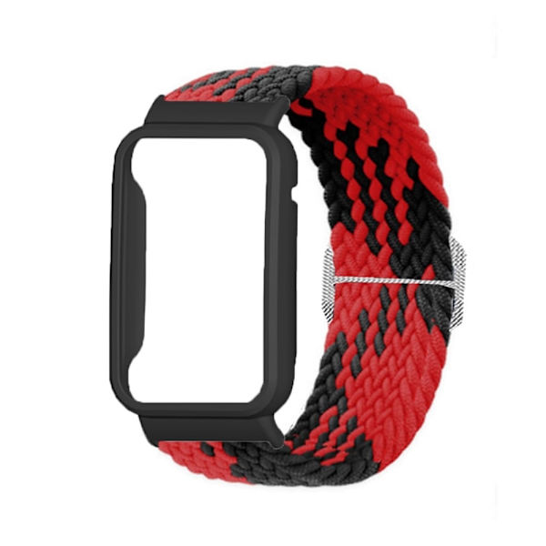 Xiaomi Mi Band 7 Pro nylon elastisk urrem med cover - Rød Sort / Sort Red