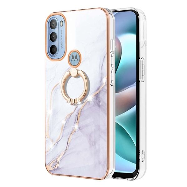 Marble Patterned Suojakuori With Ring Holder For Motorola Moto G41 / G31 - Valkoinen Marble Haze White