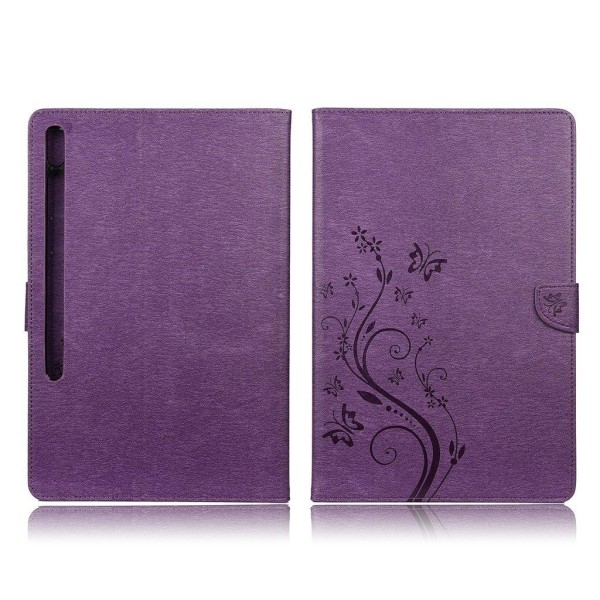 Samsung Galaxy Tab S7 Plus butterflies imprint leather case - Purple Purple