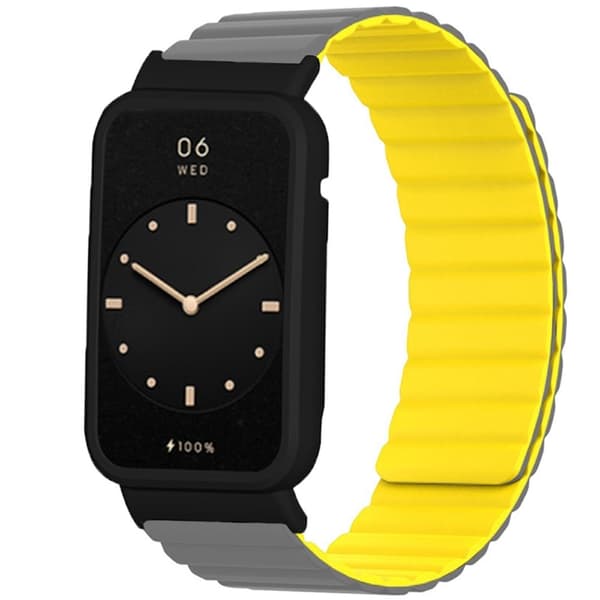 Xiaomi Mi Band 7 Pro silikonikellon hihna ja suojus - Harmaa / Keltainen Silver grey