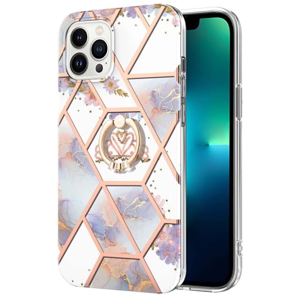 Marble Patterned Suojakuori With Ring Holder For iPhone 14 Pro Max - Kruunu Multicolor