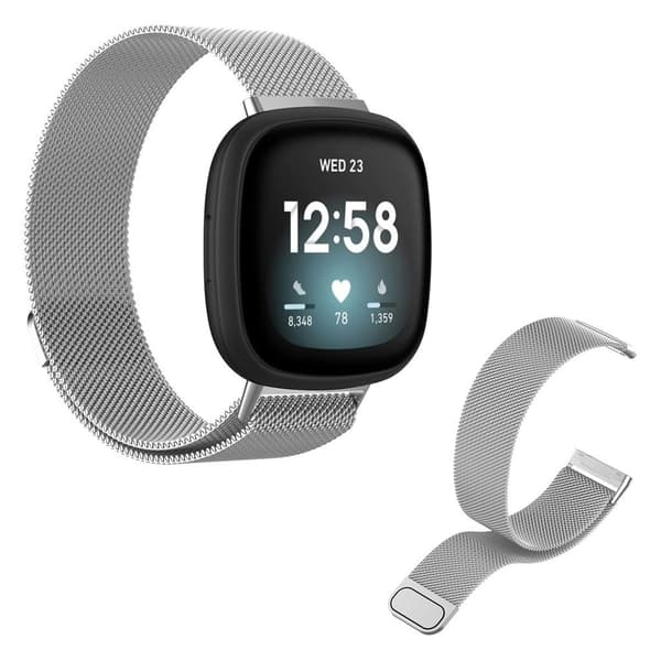 Fitbit Versa 3 klokkerem i rustfritt stål - Sølv / Størrelse: L Silver grey
