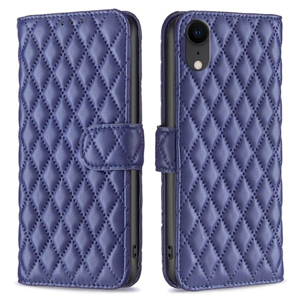 Rombemønster, matt flip-deksel for iPhone Xr - Blå Blue