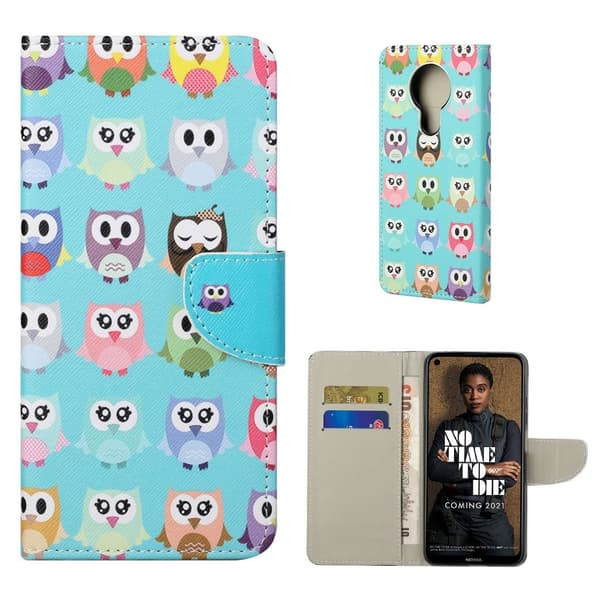 wonderland Nokia 3.4 flip etui - ugler Tile Multicolor