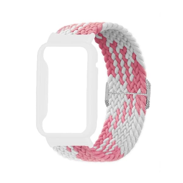 Xiaomi Mi Band 7 Pro nylon elastiskt klockarmband med skydd - Rosa Vit / Vit Rosa