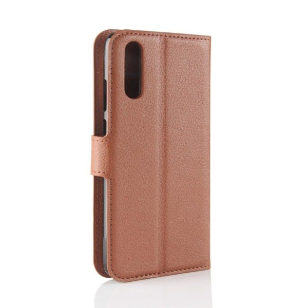 Huawei P20 litchi tekstur PU læder flip etui - Brun Brown