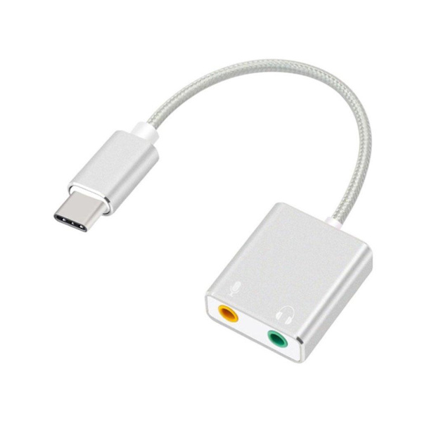 Ljudadapter type-C hankontakt med externt stereo ljudkort och 3. Silvergrå