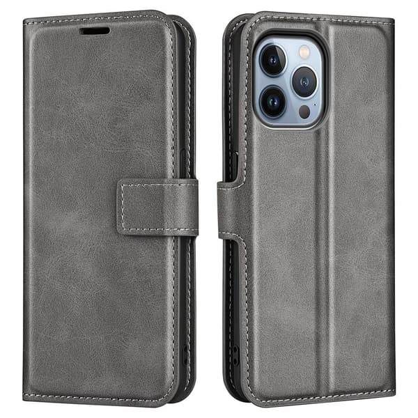 iPhone 14 Pro Max nahkainen lompakokkotelo - Harmaa Silver grey