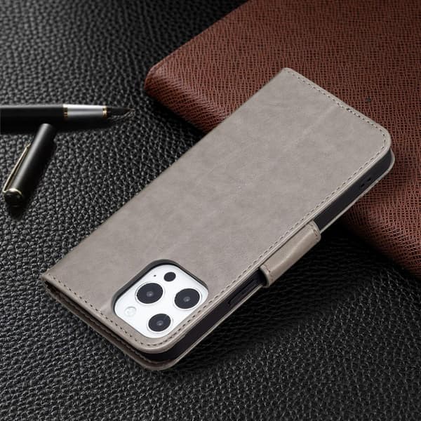 Butterfly iPhone 13 Pro Max skinnveske - Grå Silver grey