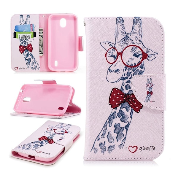 Nokia 1 kuvioitu nahkainen flip suojakotelo - Kirahvi Lasit Päässä Multicolor