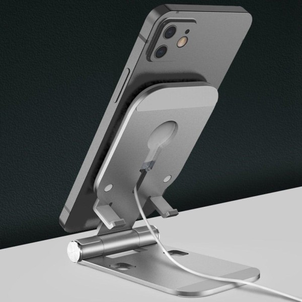 Universal phone stand with MagSafe charger cradle - Dark Grey Silvergrå