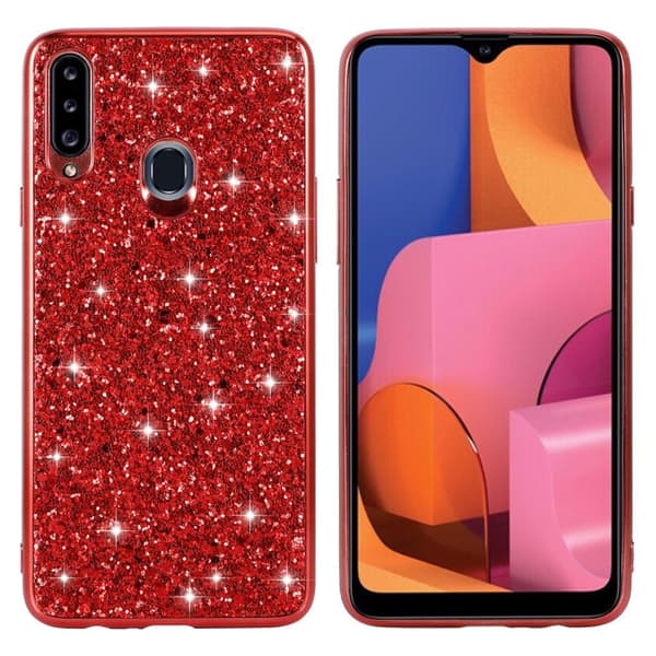 Glitter Samsung Galaxy A20s etui - Rød Red