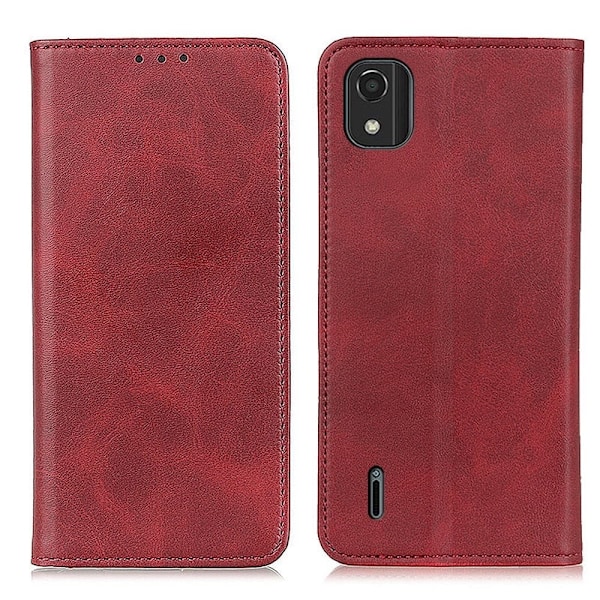 Nokia C2 2nd Edition flip etui i ægte læder med pung – Rød Red