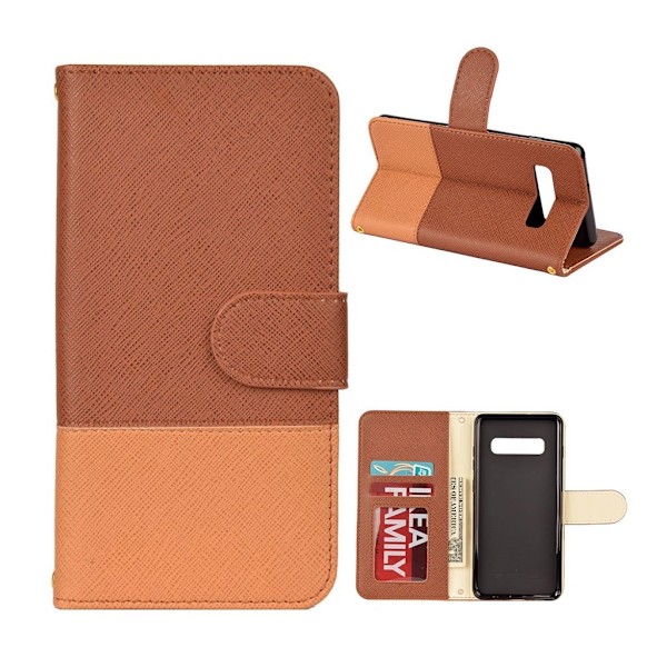 Samsung Galaxy S10 Plus kontrastfarve læder flip etui - Brun Brown