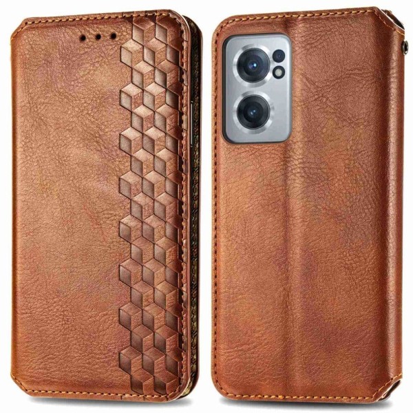 Nahkakotelo With A Stylish Rhombus Imprint For OnePlus Nord CE 2 5G - Ruskea Brown