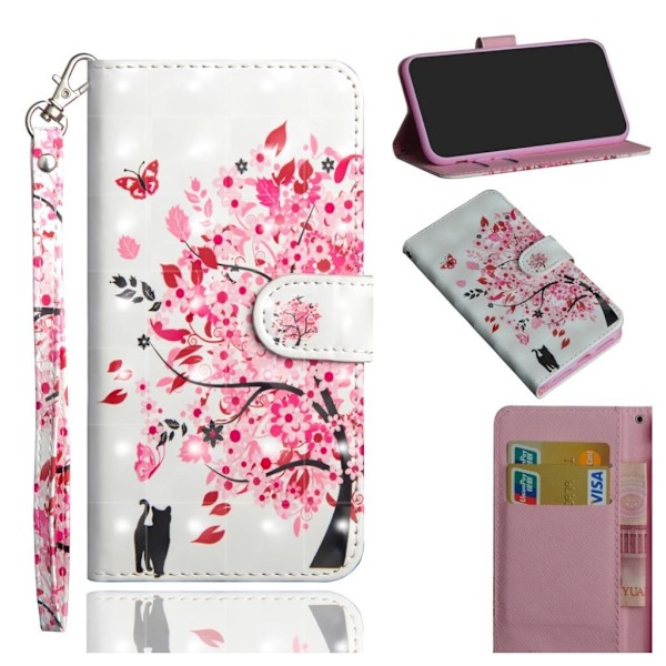 iPhone XS Max mobilfodral syntetläder silikon stående plånbok - Blommande träd multifärg
