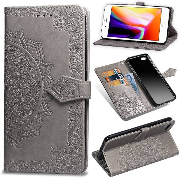 Mandala iPhone SE 2020 / iPhone SE (2022) / iPhone 7 nahkakotelo - Harmaa Silver grey