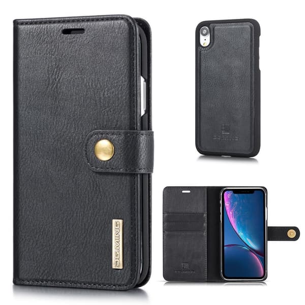 DG.MING iPhone Xr 2-in-1 lompakkokotelo - Musta Black