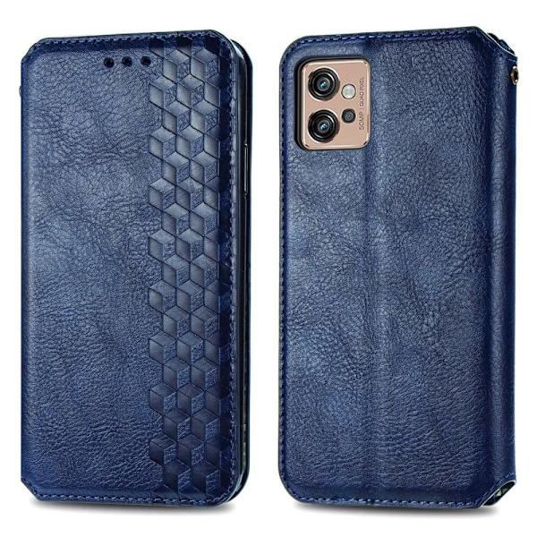 Nahkakotelo With A Stylish Rhombus Imprint For Motorola Moto G32 - Sininen Blue