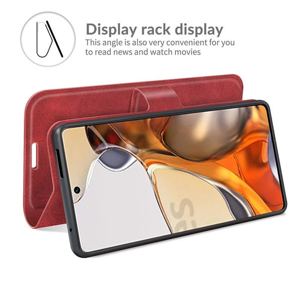 Hållbart konstläder Xiaomi 11T / Xiaomi 11T Pro fodral med plånbok - Röd Röd