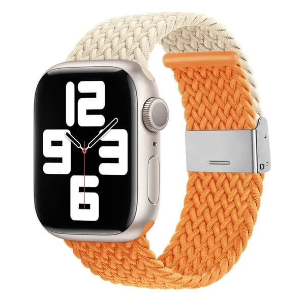Apple Watch Series 8 (41mm) parallelfarvet nylonrem - Stjernelys / Orange Orange