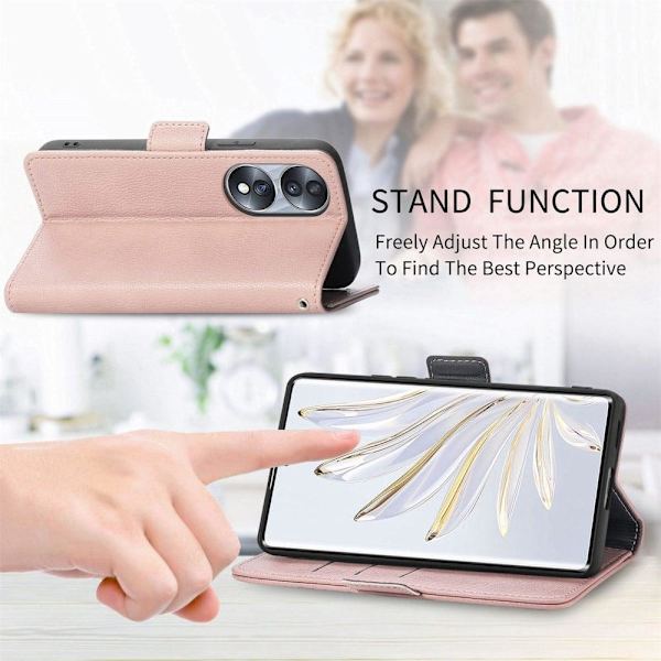 Mjukt läder Honor 70 fodral med blomdekor - Rosa Rosa