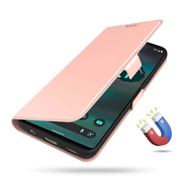Smooth og Thin Premium Pu Læder Etui til Google Pixel 6 Pro - Rø Pink