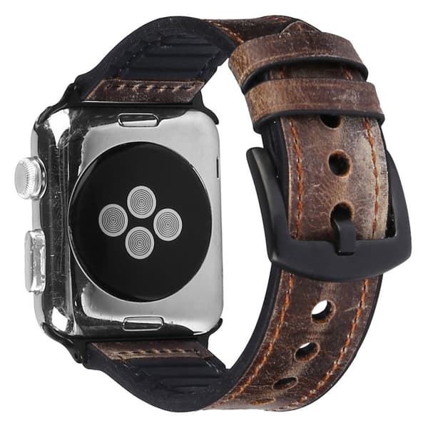 Apple Watch Series 5 44mm ægte læder silikone Urrem - Brun Brown