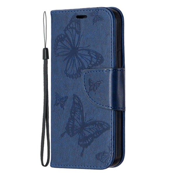Butterfly iPhone 12 Mini Læderetui - Blå Blue