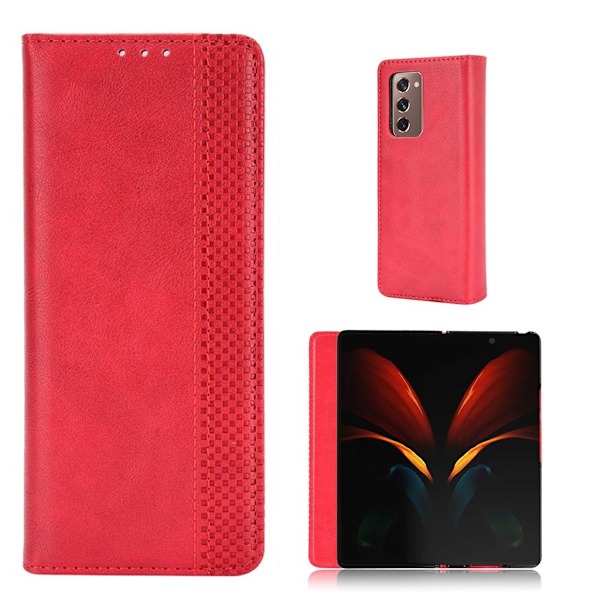 Bofink Vintage läder Samsung Galaxy Z Fold2 5G fodral - Röd Röd