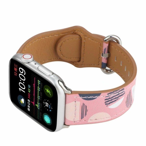 Apple Watch Series 6 / 5 44mm mönster äkta läder klockarmband - Cute mönster Rosa