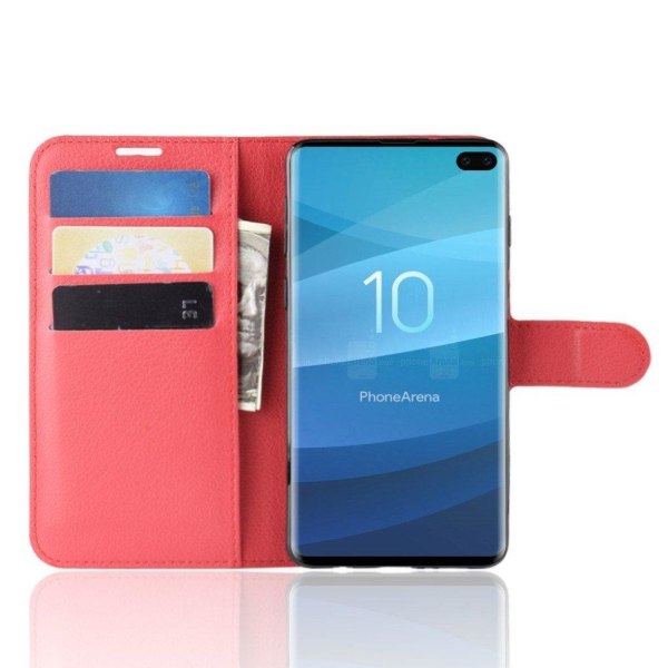 Samsung Galaxy S10 Plus litchi läderfodral - Röd Röd