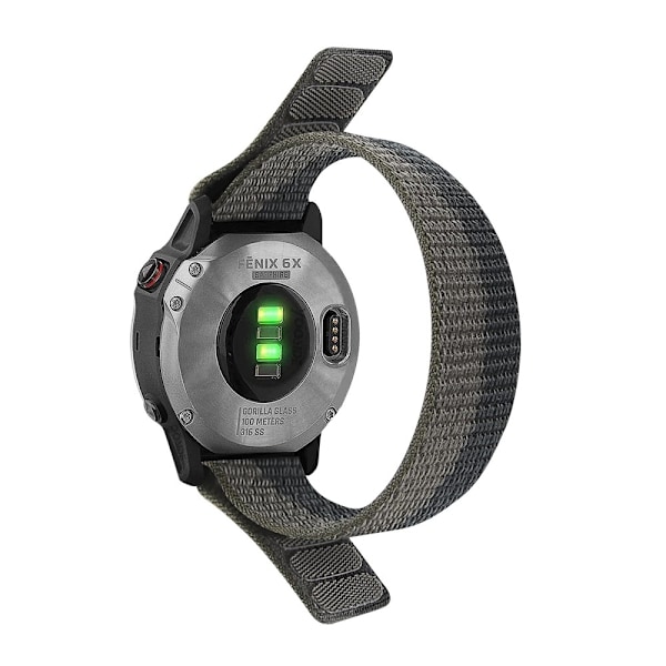 Nailoninen kellohihna Garmin ja Coros kellolle - Musta / Harmaa Silver grey