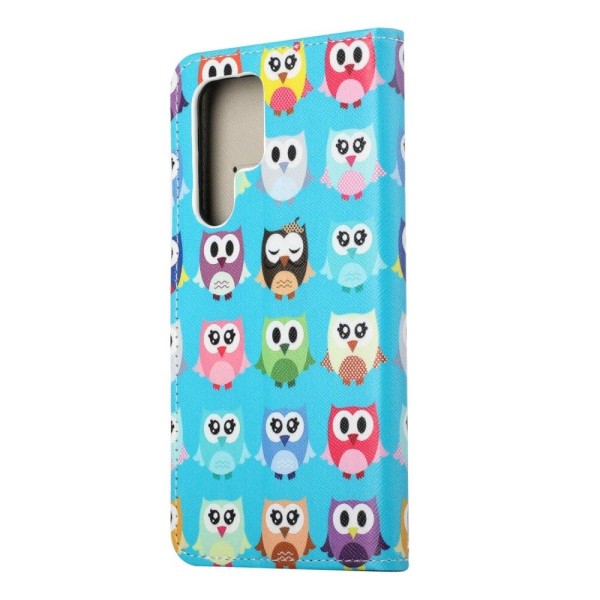 Wonderland Samsung Galaxy S22 Ultra Flip Etui - Søde Ugler Multicolor