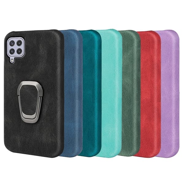 Stødsikkert lædercover med oval kickstand til Samsung Galaxy A22 4G - Sort Black