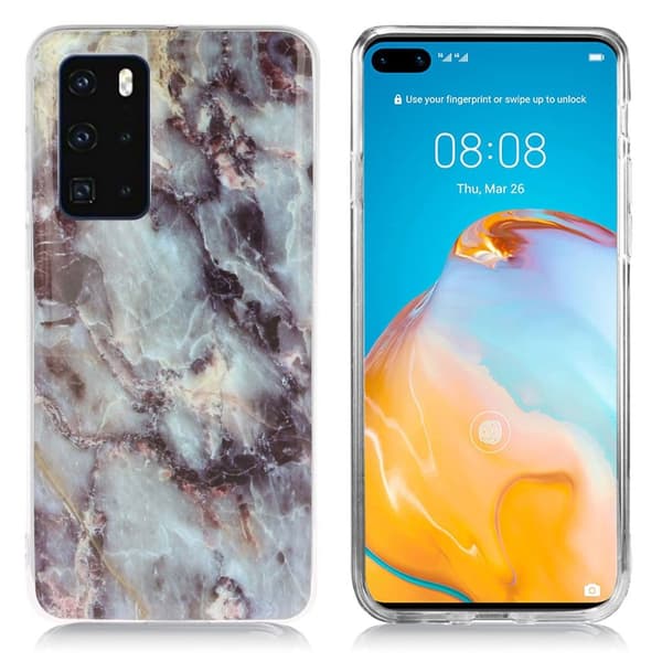 Marble Huawei P40 kuoret - Teal / Musta Marmori Silver grey