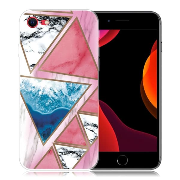 Marmormotiv iPhone SE 2020 / iPhone 7 skal - Vit / Blå / Rosa Triangel multifärg