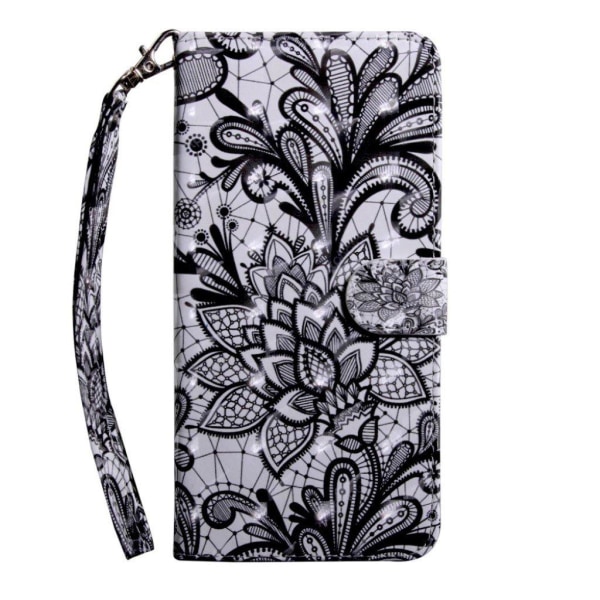 Samsung Galaxy S10 lysspot decorations læder flip etui - Blonde Blomst Black