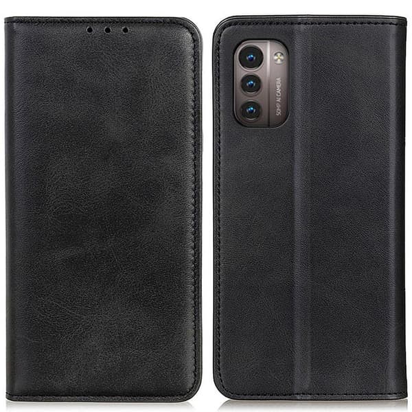 Nokia G11 / Nokia G21 lompakkokotelo, aitoa nahkaa - Musta Black
