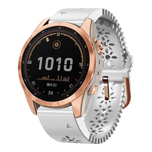 Silikoninen kukkakuvioinen kellohihna Garmin-kelloon - Valkoinen White