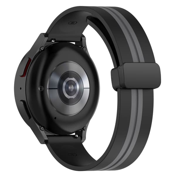 20 mm universal tofarvet silikoneurrem med magnetisk foldespænde - Sort / Grå Black