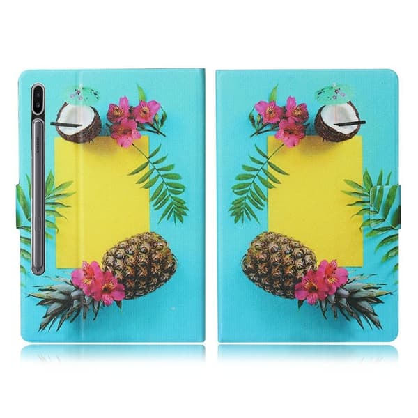 Samsung Galaxy Tab S7 cool mönster läder flip fodral - ananas Gul
