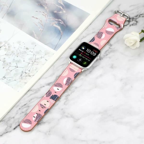 Apple Watch Series 6 / 5 40mm mönster äkta läder klockarmband - Cute mönster Rosa